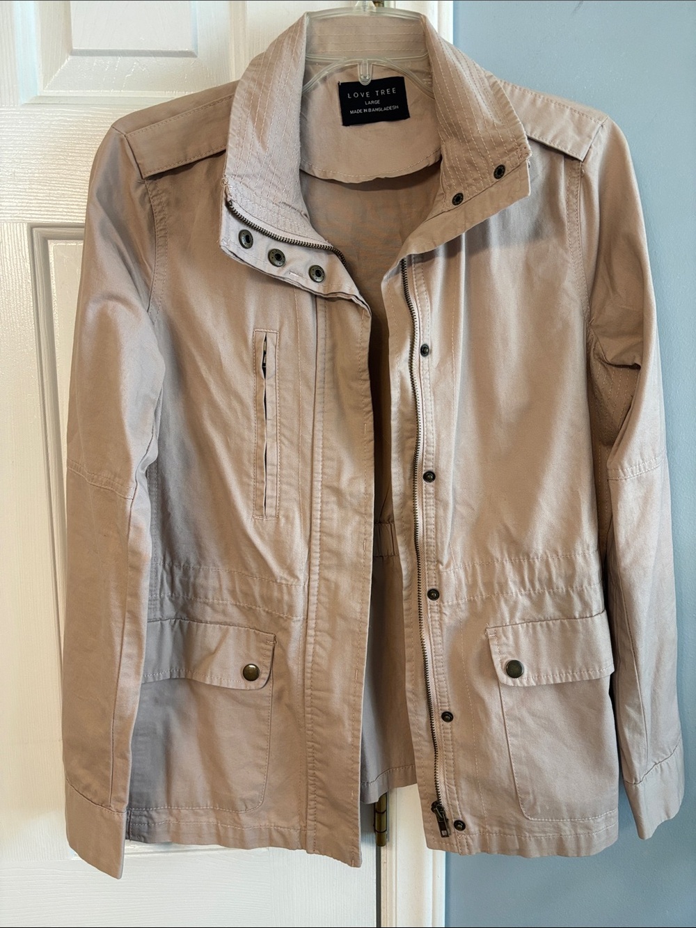 Love Tree Pale Pink-Beige Utility Jacket with Snap Pockets